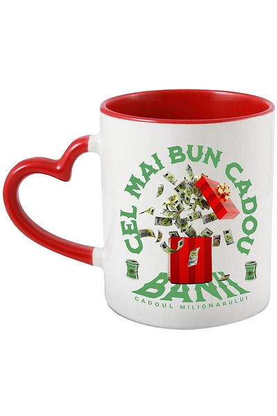 StoryGift Romania Mug with Red Gift Box Flying Banknotes, Text Best Gift, Millionaire, What, With
