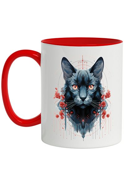 StoryGift Romania Cat Mug, Fantasy, Flowers, Geometric, Stripes, Asian, Multicolor 330 ml, C, Cu,STG
