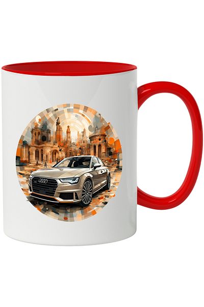 StoryGift Romania Mug With Car, Audi, Brand, City, Illustration, People, Multicolor 330 ml, Ceramics, With ,STG