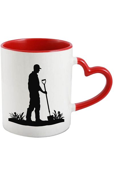 StoryGift Romania Mug with a man working in the garden - gardening with Red Heart Handle, With,STG.
