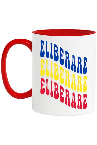 StoryGift Romania Mug with the word Liberation, in the colors of the Romanian flag, Red, Yellow, Blue, with STG.