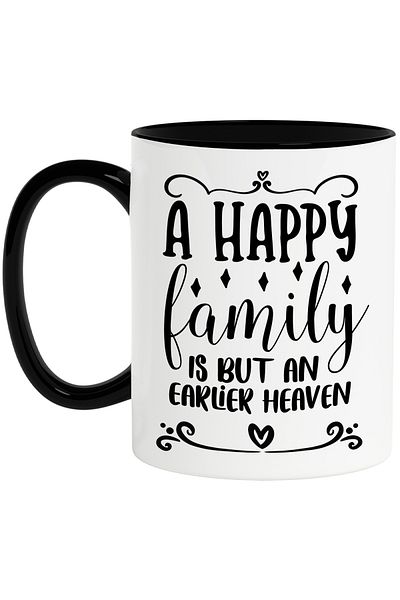 StoryGift Romania Mug with message that says a happy family is like heaven on earth with Man, Cu, STG
