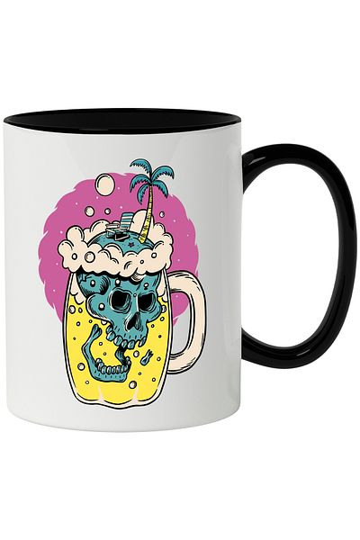StoryGift Romania Skull Mug, Mug, Beer, Beach, Palm Tree, Chair, Star, Multicolor 330 ml, Sky, With ,STG