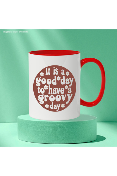 StoryGift Romania Popcorn mug with the text "It's a good day to have a cool day" with Red Handle, With ,STG.