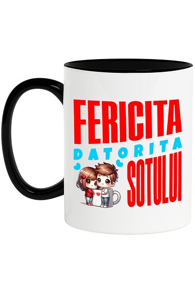 StoryGift Romania Happy Couple Mug Coffee Mug Text Happy Because of Husband, Love, What, With, STG