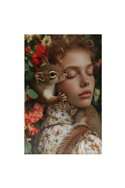 StoryGift Romania Tablou Canvas: Veverița Domestică Și Fata Cu Pistrui În Roc...