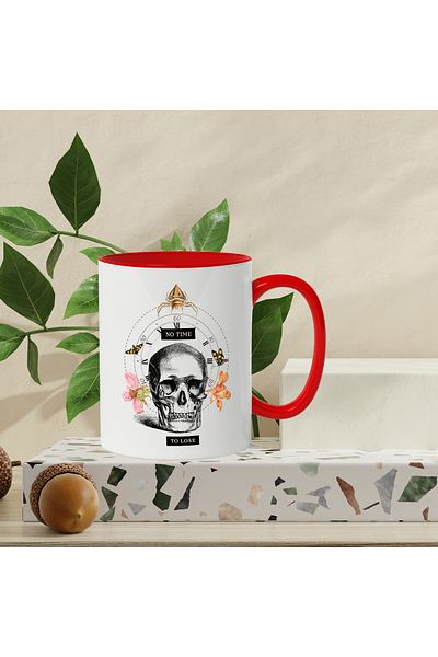 StoryGift Romania Mug With Message In English No Time To Lose, Skull, Flowers, Spider, Multicolor 33, With ,STG