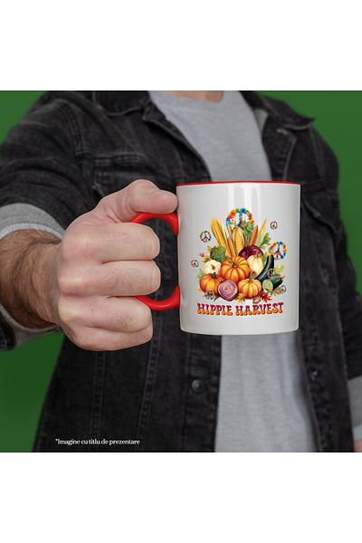 StoryGift Romania Mug with harvest vegetables with the message "Hippie Harvest", autumn, illustration, po, With ,STG