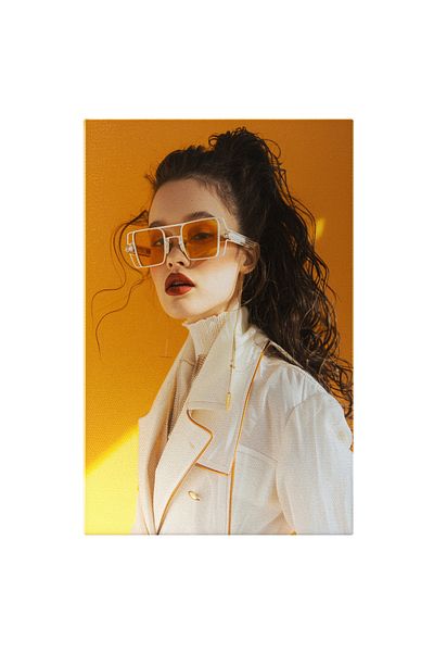 StoryGift Romania Canvas Painting 70 x 50CM Modern Girl with Eccentric Sunglasses Yellow Lenses,STG