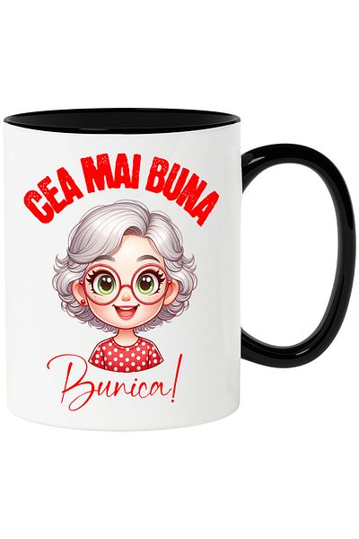 StoryGift Romania Mug Woman With Glasses Dish Text Best Grandma Family, 330ml, Ceramic, With,STG.