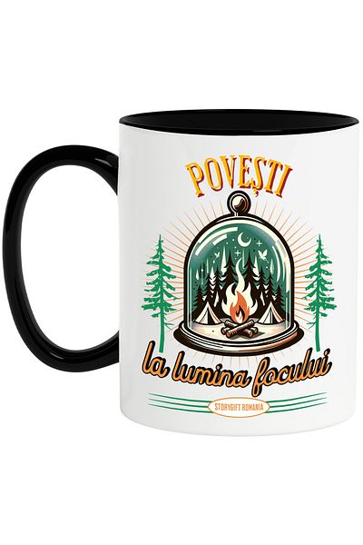 StoryGift Romania Campfire Mug Adventure Stories Light Nature, 330ml, Ceramic with Black Handle, With ,STG