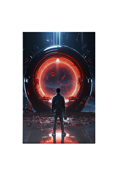 StoryGift Romania Tablou Canvas: Portalul Timpului, Barbat Care Priveste La Portalul Magic Cu Lumina Rosie Miste