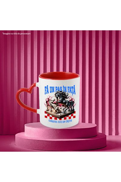 StoryGift Romania Battle mug on chessboard, horse, text TAKE A STEP FORWARD COURAGE IS A WIN, With ,STG