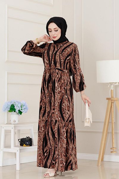 Sevitli Rochie din viscoză cu model leopard cu tunel în talie-negru