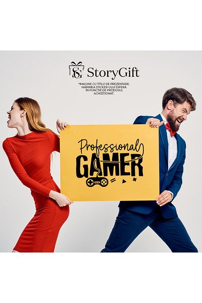 StoryGift Romania Sticker Eticheta 40CM Exterior cu textul "Professional gamer" - jucator profesionist sport ele