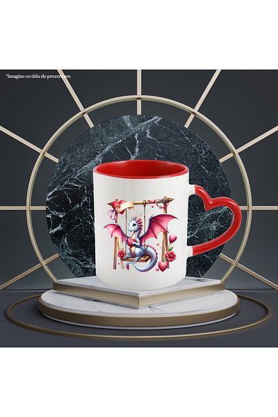 StoryGift Romania Mug with a dragon swinging, illustration, heart, popcorn, affection,, With ,STG