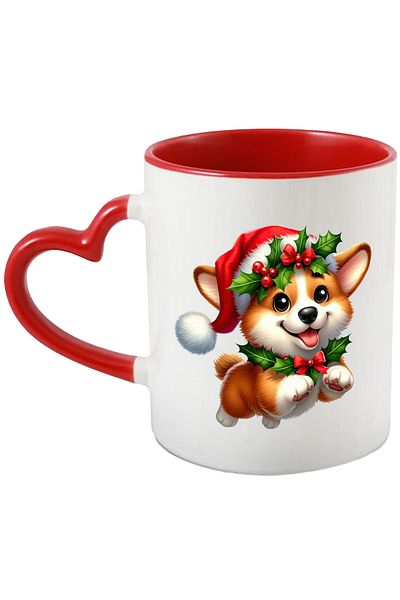 StoryGift Romania Mug with a playful puppy wearing a Christmas hat | illustration | mistletoe | joy | sa, With ,STG