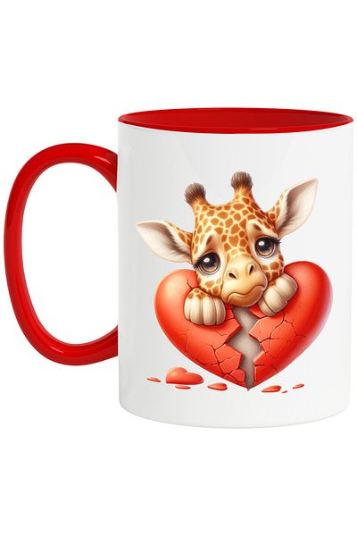 StoryGift Romania Mug with a giraffe that is sad, illustration, broken heart, heartbreak, disappointment, , With ,STG