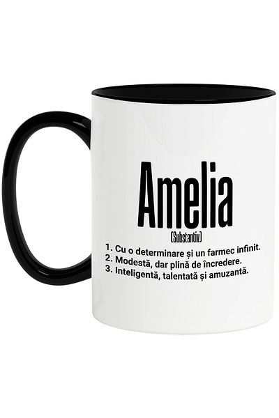 StoryGift Romania Mug With Name Amelia, and Motivational Message, Determination, Modest, Intelligence,, With ,STG