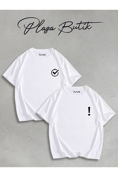 Plaza Butik Teak and Exclamation Mark Printed Double Oversize T-Shirt