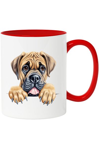 StoryGift Romania Mug with a brown puppy | illustration | claws out | paws | looking a little sad, With,STG