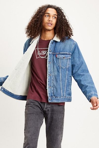 Levi's Jachetă din denim cu căptușeală din blană sintetică de shearling, albastru deschis, M