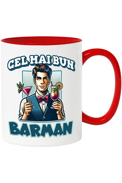 StoryGift Romania Mug with Man Bartender Waiter With Vest And Bow Tie With Alcoholic Drinks Cocktail Tex, With ,STG