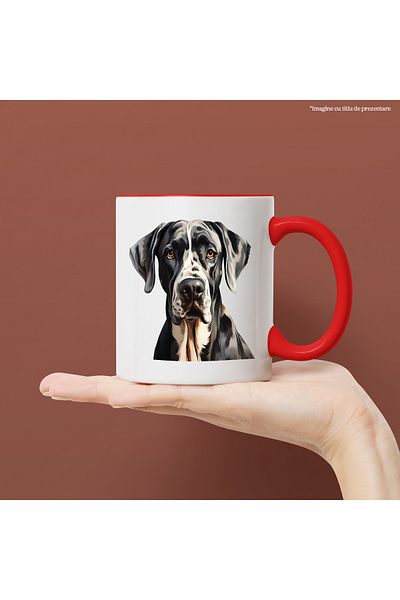 StoryGift Romania Mug with a serious puppy, illustration, black, white, obedient, best friend, With ,STG