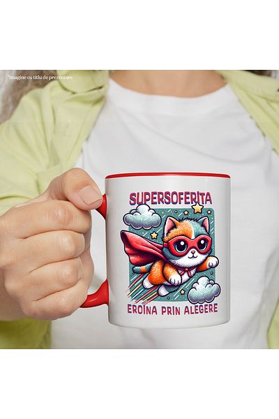 StoryGift Romania Super Driver Mug, Superhero, Heroine By Choice, 330ml, Ceramic with Red Handle, With ,STG