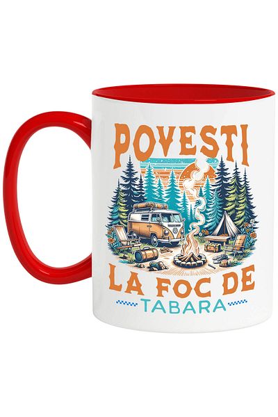 StoryGift Romania Mug with Camping In Nature Caravan Text Campfire Stories, Adventure, Ceramics, With, STG