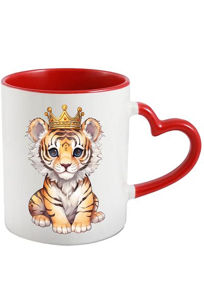 StoryGift Romania Mug with a tiger cub wearing a gold crown | precious stones | animal, With ,STG
