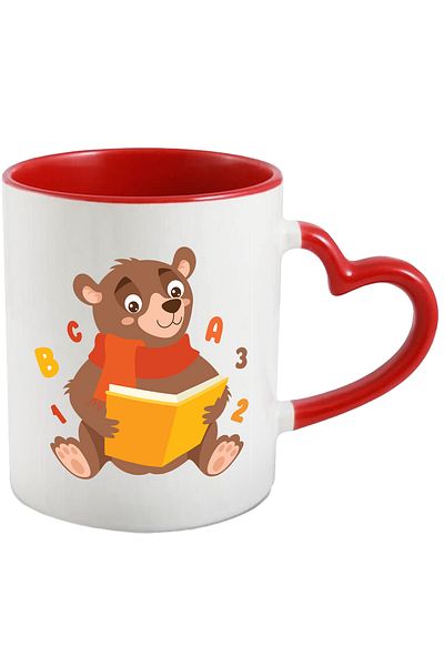 StoryGift Romania Mug With Bear, Scarf, Book, Letters, Numbers, Alphabet, Multicolor 330 ml, Ceramic, With,STG.