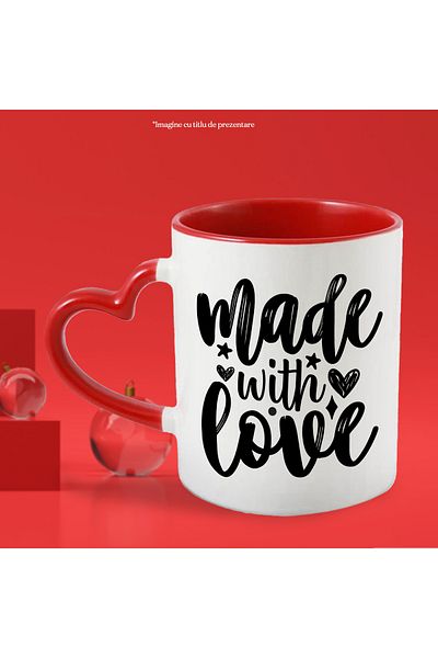 StoryGift Romania Mug with hearts and stars with the message "Made with love" - ​​made with love with Ma, Cu, STG.
