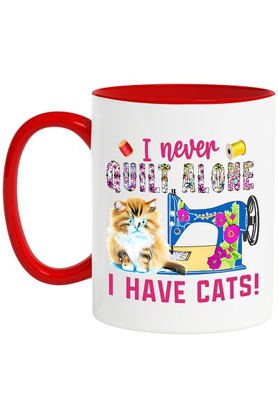 StoryGift Romania Mug with the message "I never quilt alone, I have cats!", profession, illustration, work, With ,STG