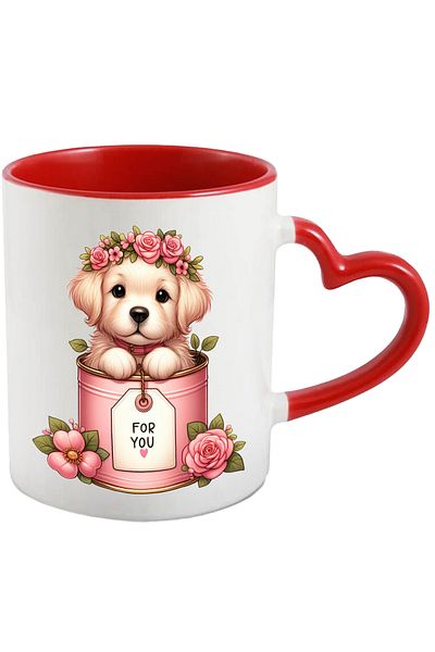 StoryGift Romania Mug with a Golden Retriever puppy coming out of a can | illustration | me, With ,STG .