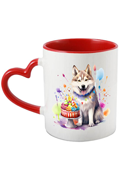 StoryGift Romania Cana cu un catel Husky vesel, ilustratie, aniversare, tort,...