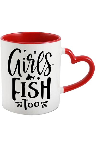 StoryGift Romania Mug with the text in English "Girls fish too" - girls fish too with Handle, With, STG.
