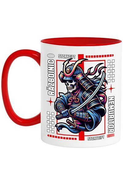 StoryGift Romania Skeleton Mug with Samurai ArmorImmortal Warrior, 330ml, Ceramic with R Handle, With ,STG