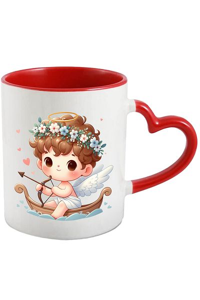 StoryGift Romania Mug with a baby Cupid shooting a bow | illustration | in a boat | water, With ,STG