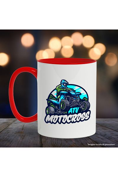 StoryGift Romania Mug With Message ATV Motocross, Helmet, Mountain, Sky, Sport, Multicolor 330 ml, Ceramics, With ,STG