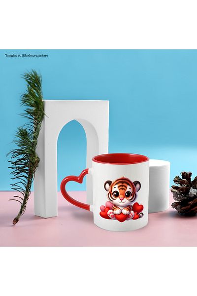 StoryGift Romania Cana Cu Un Pui De Tigru Care Tine O Inima | Ilustratie | Valentine's Day | Cadou, Cu ,stg