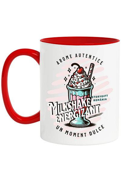 StoryGift Romania Authentic Flavors Mug. Energizing Milkshake, 330ml, Ceramic with Red Handle, With Handle, STG.