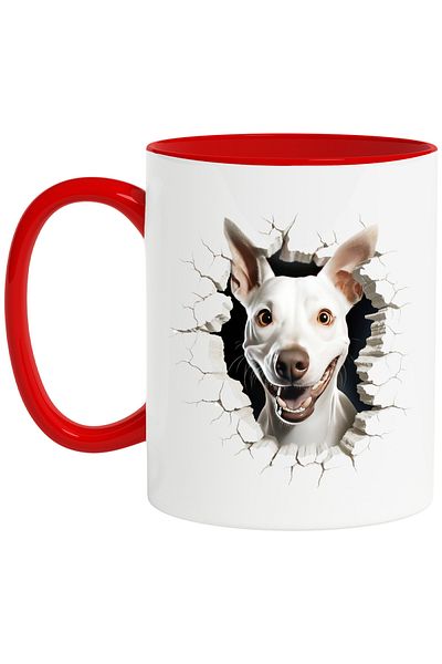 StoryGift Romania Mug with a curious dog sticking its head out the wall, illustration, playful, happy, With,STG