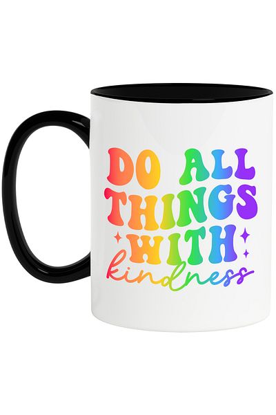 StoryGift Romania Mug with a message urging you to do all things with kindness with Handle N, Cu, STG