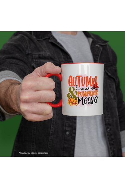 StoryGift Romania Mug with the message "Autumn leaves & pumpkins please", autumn, illustration, leaves, d, With ,STG