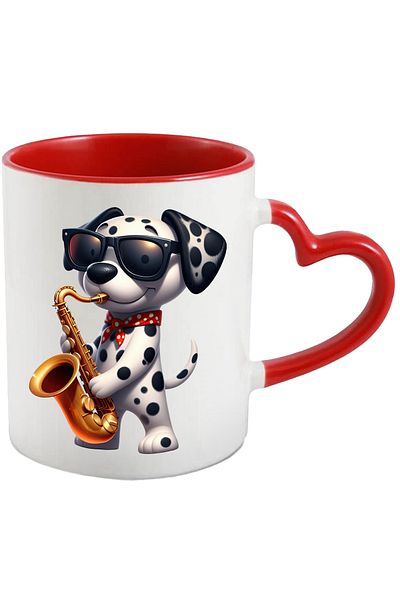StoryGift Romania Mug with a Dalmatian puppy playing the saxophone | illustration | glasses | melody, With ,STG