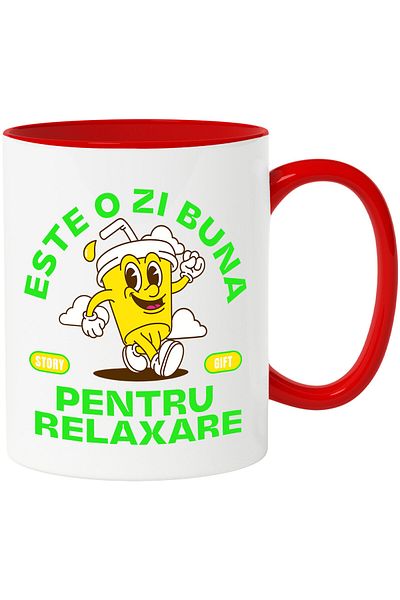 StoryGift Romania Mug with Glass of Juice with Straw, Cheerful Text It's a Good Day to Relax, Ceramic,, With