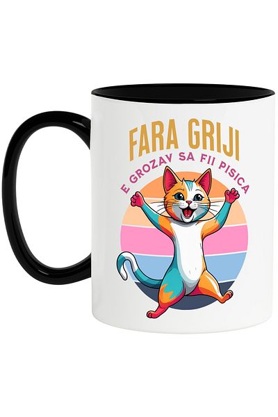 StoryGift Romania Happy Cat Mug Funny Message NO WORRIES IS AWFUL, 330ml, Ceramic with Handle, With,STG