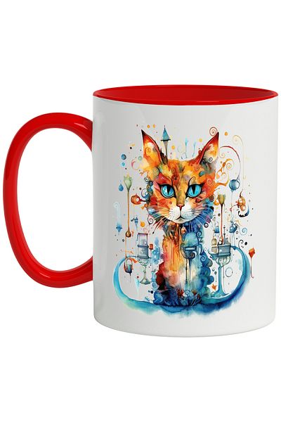 StoryGift Romania Abstract Art Mug, Cat, Shapes, Polka Dots, Lantern, Multicolor 330 ml, Ceram, With ,STG