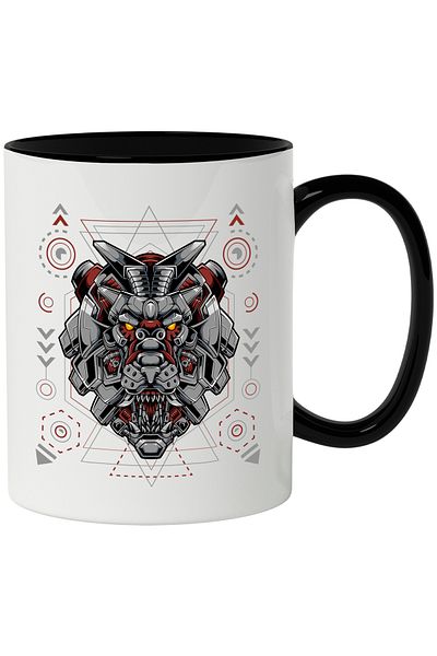 StoryGift Romania Lion Head Mug, Robot, Cyberpunk, Geometric, Multicolor 330 ml, Ceramic with , With ,STG